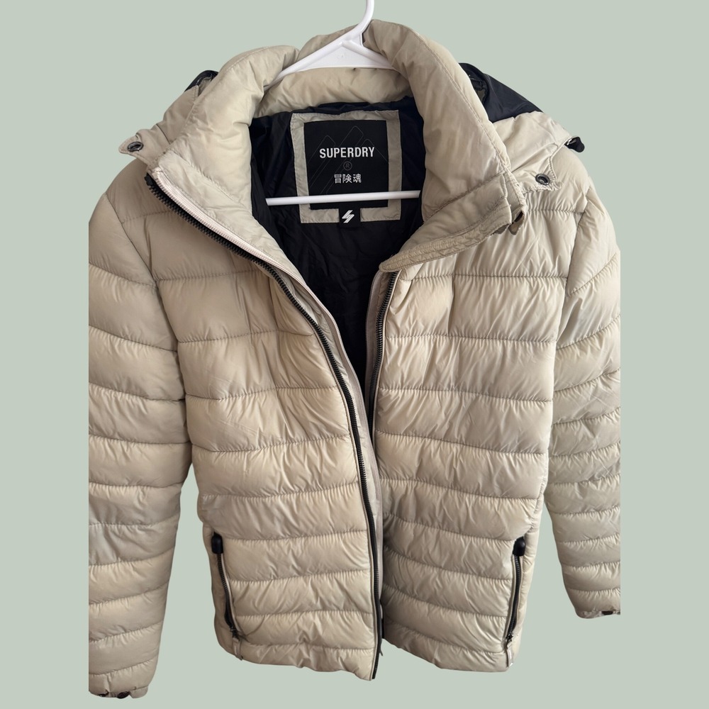 Superdry Altitude Performance Puffer Jacket Cream Beige Hooded M5011201A Womens